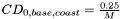 $ CD_{0, base, coast} = \frac{0.25}{M} $