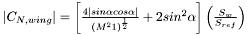 $ |C_{N, wing}| = \left[ \frac{4|sin \alpha’ cos \alpha’|}{(M^2 – 1)^{\frac{1}{2}}} + 2 sin^2 \alpha’ \right] \left( \frac{S_w}{S_{ref}} \right) $