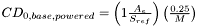 $ CD_{0, base, powered} = \left( 1 – \frac{A_e}{S_{ref}} \right) \left( \frac{0.25}{M} \right) $